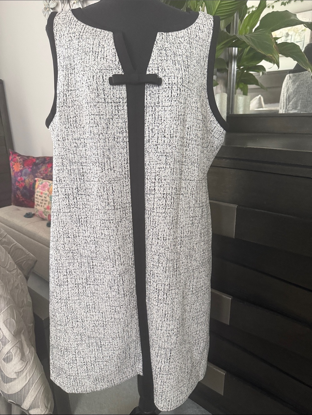 Karl Lagerfeld Black and White Asymmetrical Tweed Shift Dress